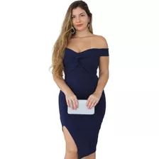 Vestido Midi Fenda Feminino Ombro Justo Tubinho Festa Aniver