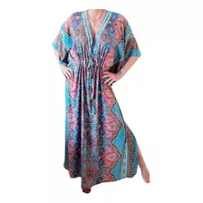 Vestido Kaftan Bordadas Indiano Em Seda Importados 