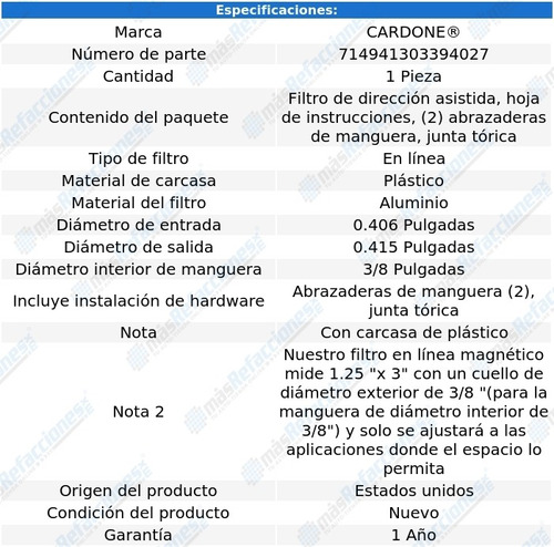 Filtro Direccin Hidrulica Peugeot 604 82-84 Foto 5