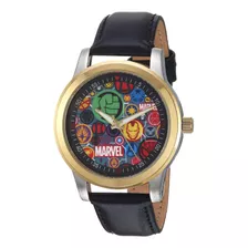 Reloj Hombre Marvel Wma000058 Cuarzo Pulso Negro En Cuero