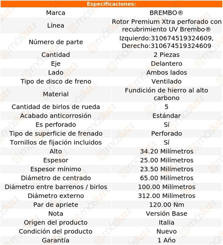 Jgo 2 Discos Hiperventilados Delanteros Audi Tt 00 Brembo Foto 2