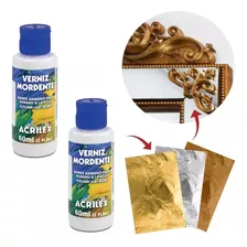 2 Verniz Mordente Folheação Ouro Prata Cobre Acrilex 60ml