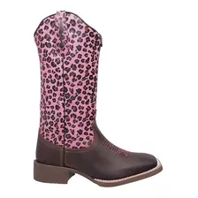 Bota Texana Country Textura Onça Rosa Bordada Couro Feminina