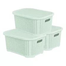 Caja Organizadora Plastica Simil Rattan Set X 3u 36x25x17