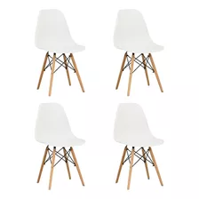 Pack 4 Sillas Eames Empoli Pata Madera Marco Metálico Blanca