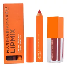 Batom Liquido + Lapis Labial Mix Lip Mari Maria Cor Blazing Acabamento Fosco Cor Vermelho Blazing