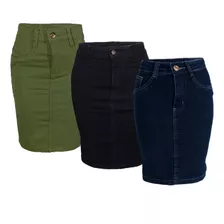 Saia Jeans Evangélica Plus Size Midi Tendência Kit C/3 