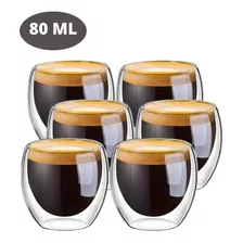 Kit 6 Copo Xícara Vidro Borossilicato Parede Dupla Café 80ml Cor Transparente