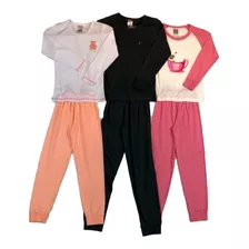Kit 3 Pijamas Fem M/l 4/8 Desayner Tamanhos Do 4 Ao 8