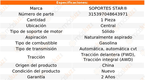 (1) Rep Soporte Trans Ctral Outlander L4 2.4l 08/13 S Star Foto 2