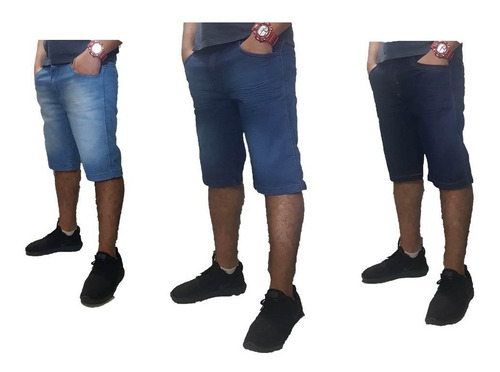 Kit Com 3 Bermudas Jeans Masculinas Premium Slim Com Lycra