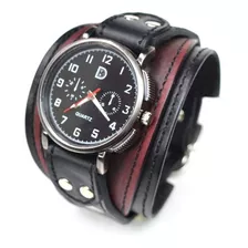 Brazalete De Cuero Genuino Con Reloj! Muñequera P6896