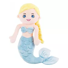 Boneca Sereia Pelúcia Azul Loira 37cm