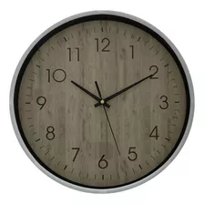 Reloj De Pared Fondo Estilo Madera Borde Blanco A Batería 