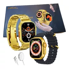 Smartwatch Ultra Gold 24k Gps Nfc 2 Pulseiras Ios Android