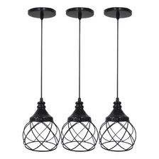 3 Lustre Pendente Aramado Esfera Balonê Sala Cozinha Cor Preto