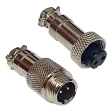 2 Par Conector Mike Gx12 Plug Macho Cabo + Fêmea 2 Pinos