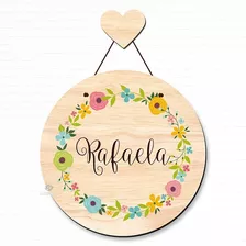 Porta Maternidade Guirlanda Flores. Placa Personalizada. P31