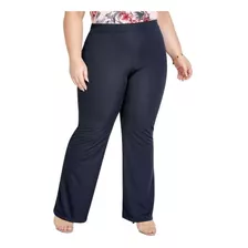 Calça Feminina Plus Size Flare Marinho Elástico Na Cintura