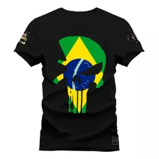 Camiseta Plus Size Algodão Premium T-shirt Caveira Nacional