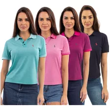 Kit 4 Camisa Polo Feminina Piquet Viscose Dry John Pull