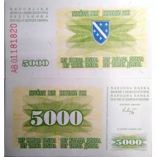 Billete Bosnia Herzegovina 5.000 Dinara 1993 Serie Ab