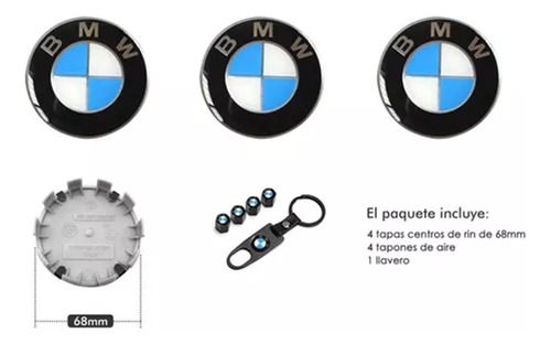  Kit Tapas Centros De Rin Llavero Tapones Neumtico Bmw Foto 2