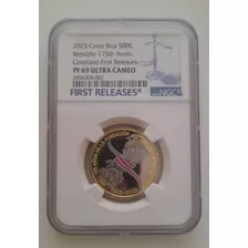 Moneda 175 Aniv Costa Rica , Certificada Grado 69