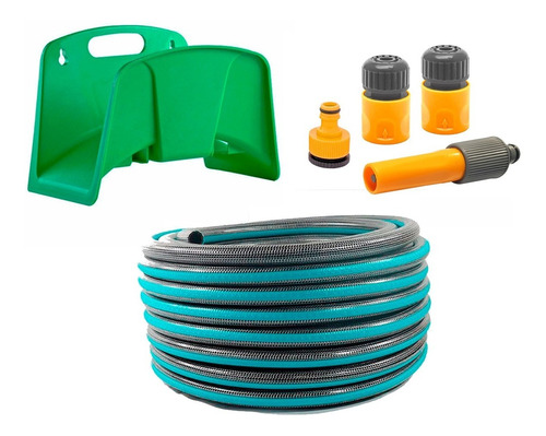 Kit Riego Completo 7 Piezas Manguera Solytac 15mts Aquaflex