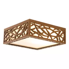 Luminária Decorativa Madeira Plafon Copacabana Quad 30cm Cor Amendola Rústica 110v/220v