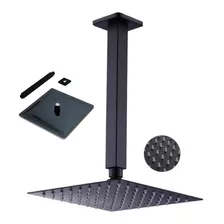 Chuveiro Ducha Inox Preto Fosco 20x20 Quadrado Teto Suporte