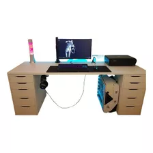 Escritorio Gamer + Cajonera Mueble Amplio Melamina 