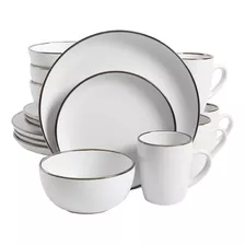 Set De Vajillas Gibson Home, Blanco Mate, Borde Plateado