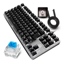 Teclado Gamer Adamantiun Mini Shuriken Ak01 Qwerty Blue Português Brasil Cor Cinza Com Luz Branco