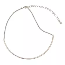 Colar Feminino Prateado Meio Aro Rígido De Metal E Extensor