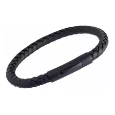 Pulsera Cuero Negra Vikinga - Brazalete Étnico Con Cierre