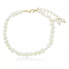 Pulseira Pérola Natural De Água Doce Folheada A Ouro 18 Luxo