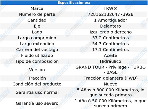 1 Amortiguador Hid Del Izq/der Renault Laguna 03 Al 06 Trw Foto 2