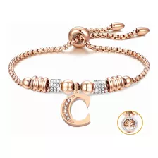 Pulseras Mujer Inicial Letra Pulcera Oro Rosado 18k Color Oro Rosa C