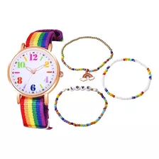 Reloj Con Diseño De Arcoíris Conjunto De 4 Piezas