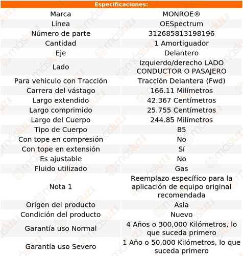 1) Amortiguador Oespectrum Gas Izq/der Del Relay Fwd 05/07 Foto 3