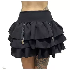 Saia Short Fuse Três Babados - Preta