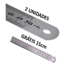 Kit 2 Réguas De Metal 50cm Grátis 15cm Aço Inox Em Polegadas