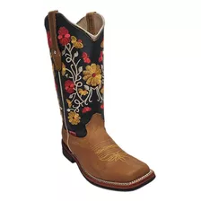 Botas Vaqueras Joss, Tubo Alto Floreado Con Diseño Artesanal