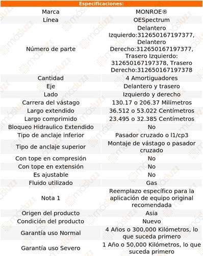 Kit 4 Amortiguadores Gas Oespectrum Parisienne Pontiac 71/74 Foto 3