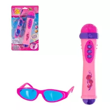 Brinquedo Microfone + Óculos Infantil Com Luz E Som Rosa