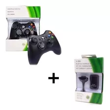 Kit Joystick Sem Fio Xbox 360 Black + Kit Pc Charge/play P/