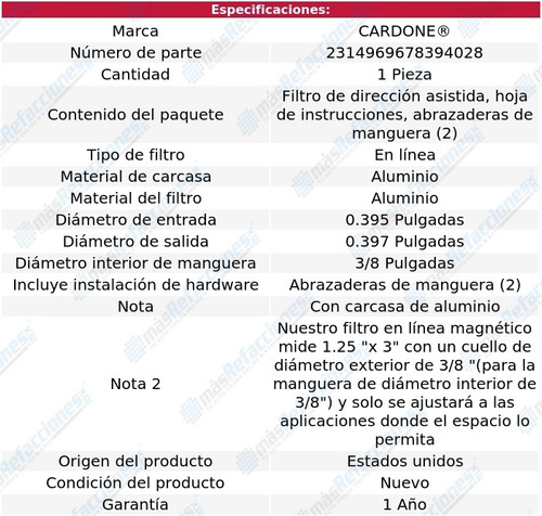 Filtro Hidrulico Direccin 3/8 Cardone Charade 88-92 Foto 5
