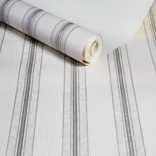 Papel De Parede Vinilico Lavavel Listrado Branco Prata 10m