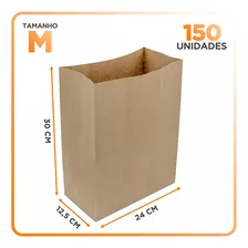 Kit 150 Sacos M De Papel Kraft Natural 24 X 12,5 X 30 Cm 70g